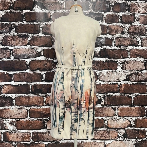 Lavand Dress Sheath Tan Sleeveless Tree Print Watercolor Size Medium - Picture 9 of 16